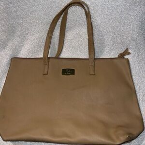 Joy‎ Mangano Leather Tan Clothes it all Zipper Tote Purse